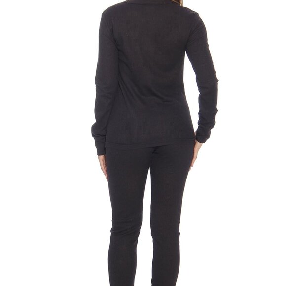 Stylish Women's Medium Thermal Pajama Set in Black - Beat the Cold Elegantly - Picture 3 of 4